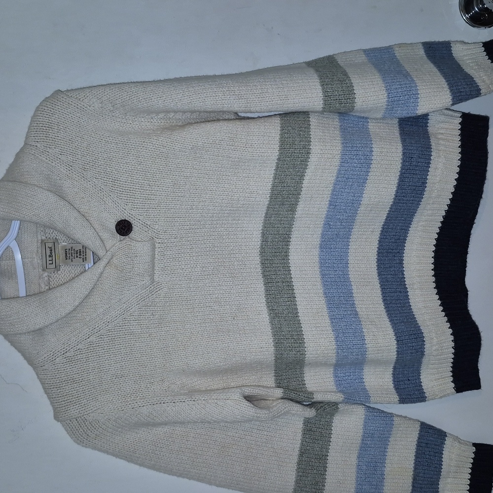 L.L. Bean Cream and Blue Cowl Neck Sweater